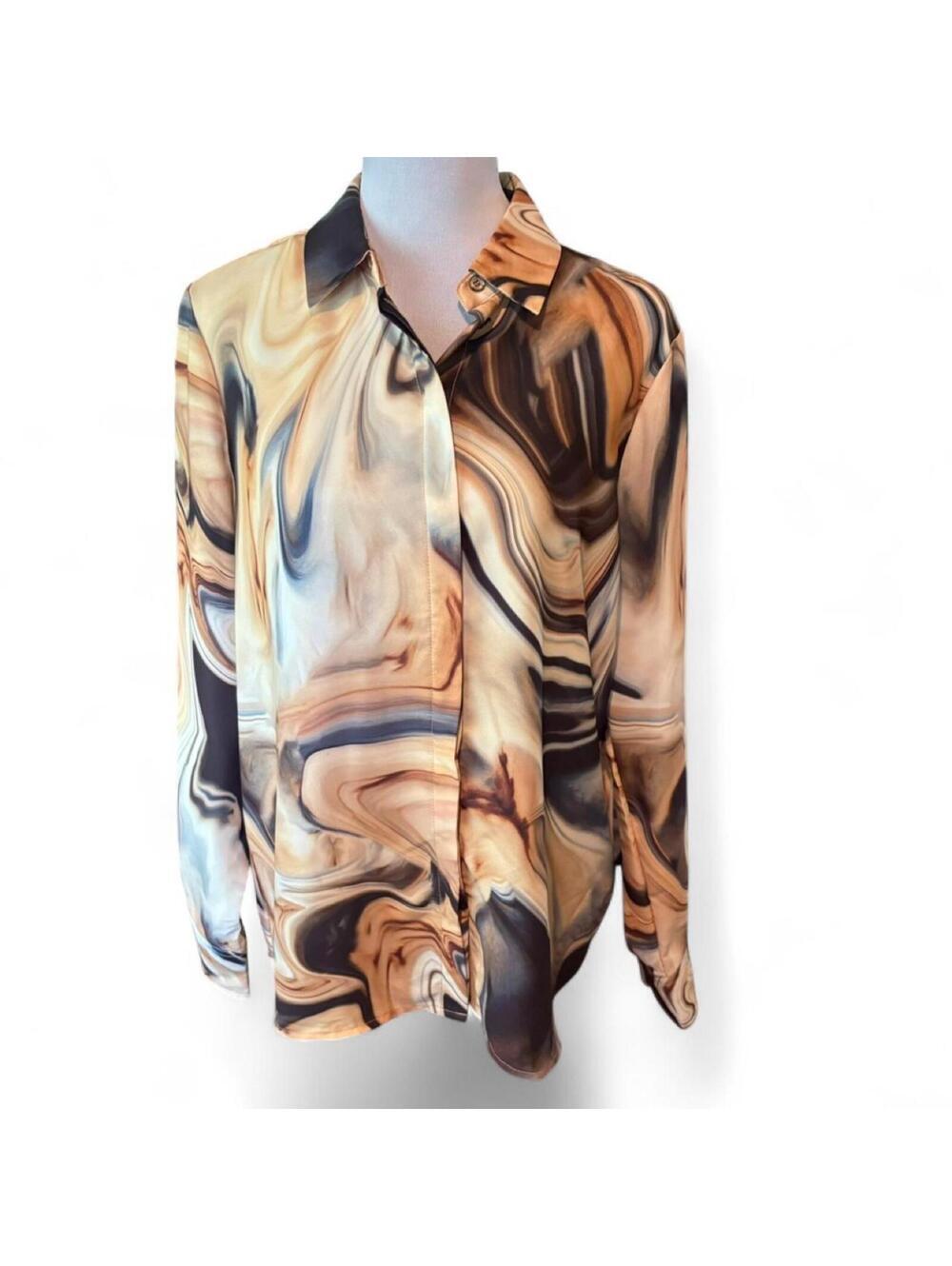 Rachel Zoe marble print button up shirt Size M - Picture 3 of 5
